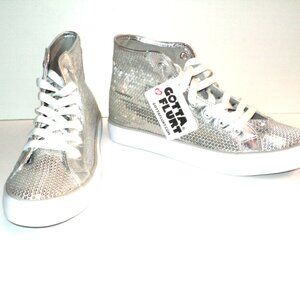 Gotta Flurt Disco II Women 9.5M Hi Silver Sequin Sneaker Shoes Hip Hop Dance NEW